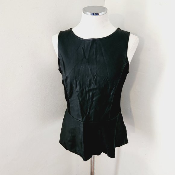 Bar III Tops - BAR III Black Faux Leather Peplum Top Women's Size Medium
